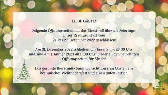 Öffnungszeiten Weihnachten und Silvester